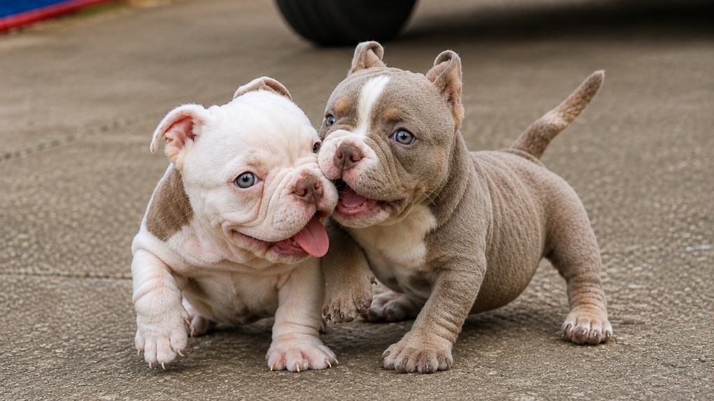 Filhotes de bully breed lado a lado